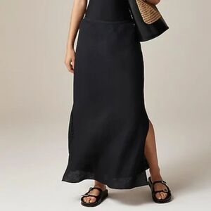 J. Crew Black Linen Maxi Skirt, Pull-on, Double Side Slits, Size XXL